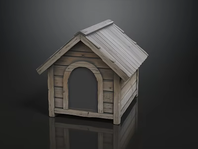 Wooden Pet Cage with House Shaped Design Arched Door Sloped Roof and Natural Wood Texture 3d model
