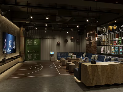 Basketball Themed KTV Interior Featuring Modern Design Sofa Seating And Sports Decorations 3d model