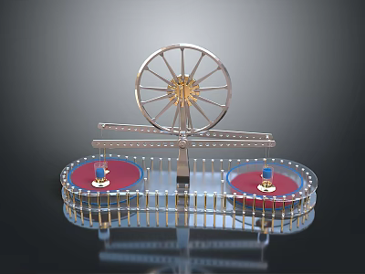 Mechanical Display Structure With Large Wheel And Two Red Circular Platforms 3d model