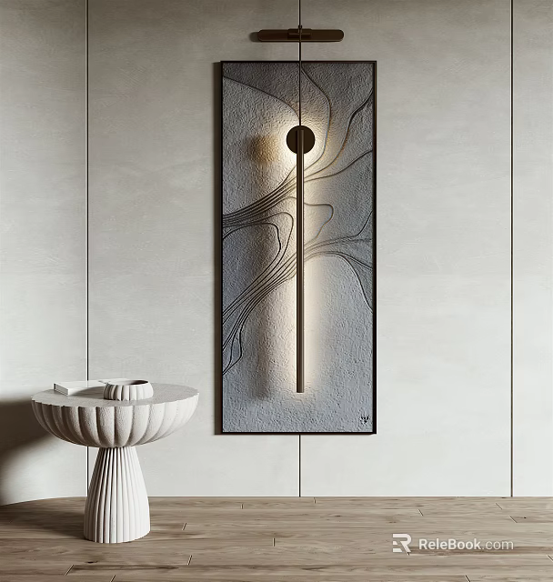 Elegant Modern Art Wall Decoration With Round Light And White Side Table 3d model