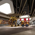 Shopping Mall Lobby Interior Design With Escalator Wooden Slat Ceiling Storefront Windows And Modern Lighting