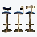 Stylish Modern Bar Stools With Blue Padded Seats And Curved Metal Backrests
