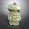 Ancient Chinese Bronze Lidded Vessel With Ornate Carvings And Green Patina