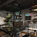Industrial Style Bar With Brick Wall Green Plants And Chic Furniture