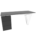 Modern Sleek Black Home Office Desk With Artistic Transparent Leg And Three Storage Drawers