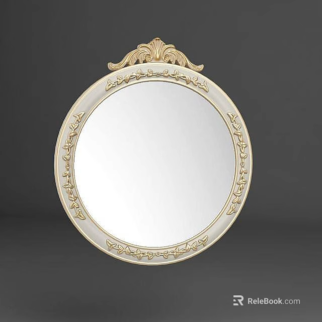 Innovative Technology Exhibition Hall Displaying Ornate Circular Golden Framed Mirror With Intricate Patterns 3d model 