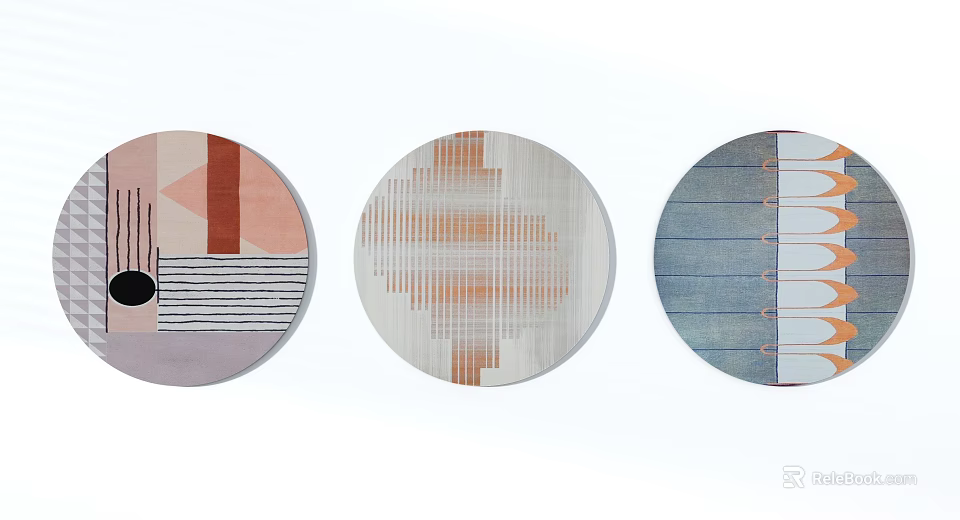 Stylish Round Rugs With Various Geometric Patterns And Different Color Schemes 3d model