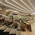 Modern Conference Room With Tiered Gray Green Seats Wooden Podium And Lighting