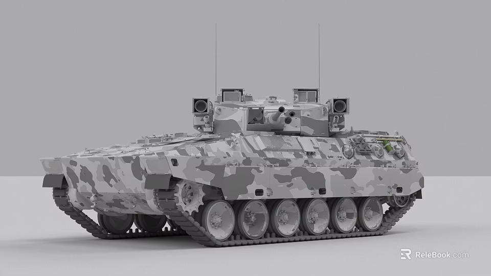 Modern Camouflage Armored Tank With Tracked Chassis And Top Equipment 3d model 
