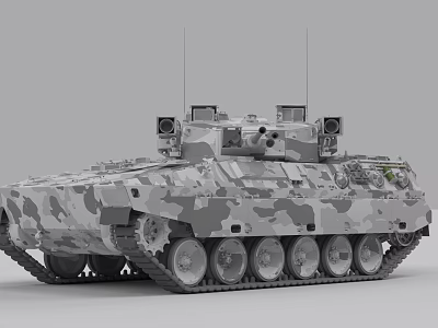 Modern Camouflage Armored Tank With Tracked Chassis And Top Equipment 3d model