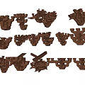 Traditional Wooden Architectural Components Featuring Various Carved Decorative Structural Designs 3d model