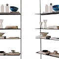 Modern Shelving Unit with Blue Bowl Vases Books Mugs and Plates