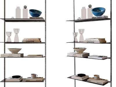 Modern Shelving Unit with Blue Bowl Vases Books Mugs and Plates 3d model