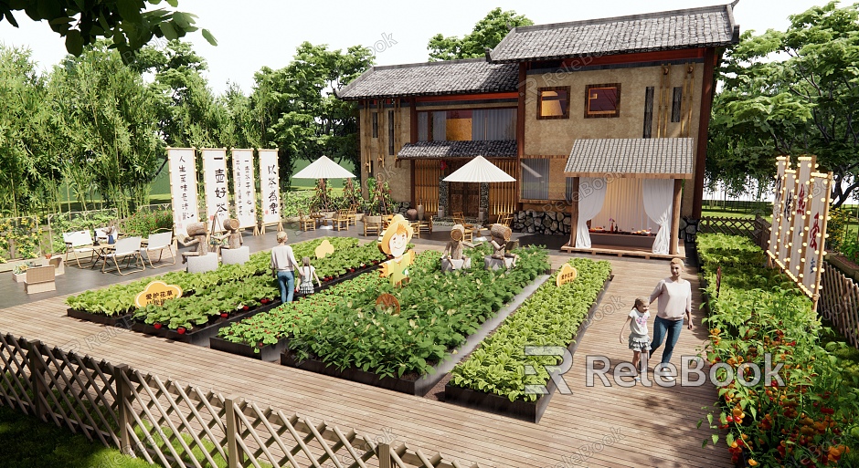 Rural Courtyard Farmhouse Courtyard Rural Vegetable Garden Vegetable Vegetable and Fruit Vegetable Outdoor Table and Chair Homestay Building model