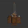 Decorative Wooden Small Table With Glass Dome Pen Holder Two Spheres And Small Clock