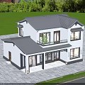 Modern Chinese Detached Villa Two Story Tile Roof White Walls With Swimming Pool And Greenery