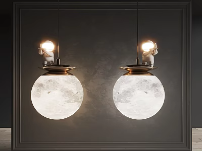 Illuminated Moon Surface Pendant Lights With Metallic Top On Dark Decorative Wall Background 3d model