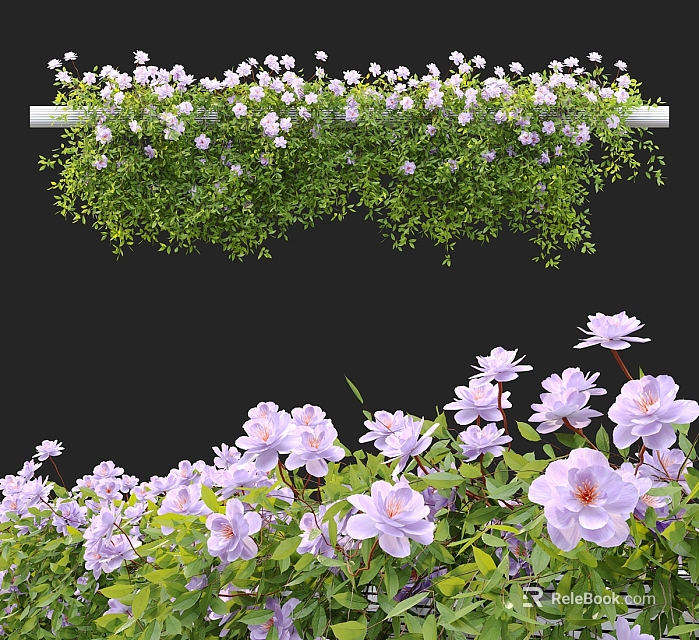 Lush Green Vines Adorned with Purple Flowers Decorative Hanging Garden 3d model 