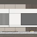 Modern Minimalist TV Background Wall Design With Wooden Strip Panels And Marble Base