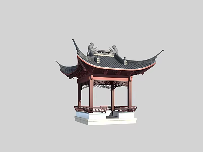 Traditional Chinese Pavilion With Pagoda Style Roof Ornamental Eaves And Carved Details 3d model