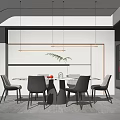 Modern Restaurant Interior Design With Dining Table Chairs Hanging Lights And Decorative Plant