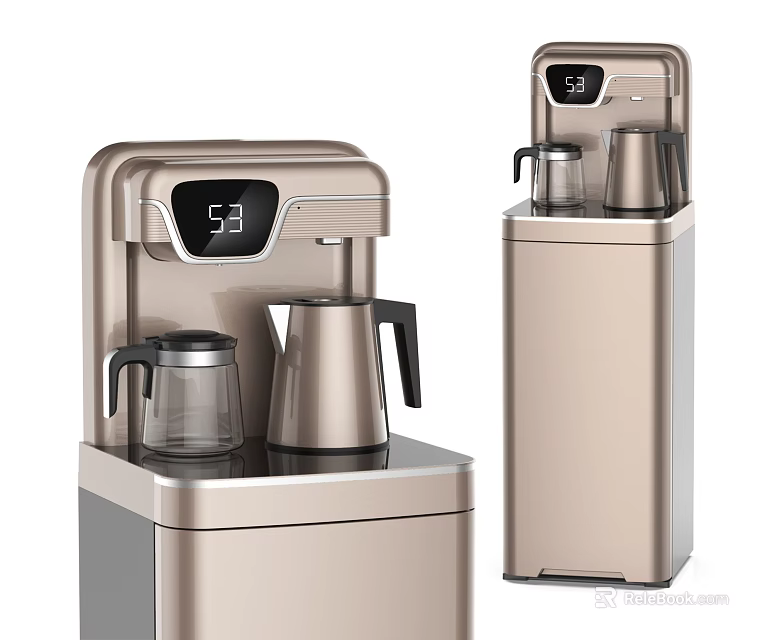 Modern Golden Water Dispenser with Glass Pitcher and Digital Display for Daily Use 3d model 
