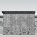 Traditional Chinese Partition with Gray Brick Wall Landscape Patterns Eaves and Mountain Shaped Decorations
