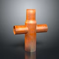 Cross Shaped Copper Pipe Fitting With Orange Finish And Four Ports