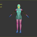 Game Movie Character 3D Model With Blonde Hair Silver Bodysuit Black Sleeves Barefoot Standing Pose