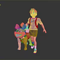 Smiling Boy In Purple Outfit Standing With Yellow Dog Creature Character