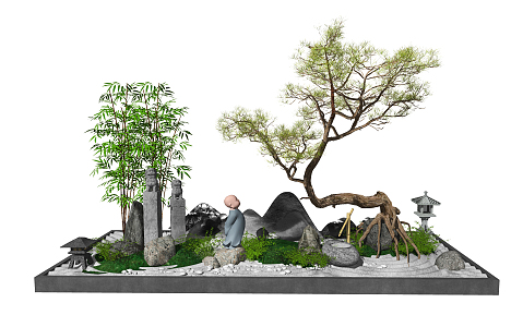 Chinese landscape sketch landscape sketch courtyard landscape dry landscape 3d model