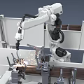Industrial Robotic Arm Welding Metal Components With Sparks In Factory Setting