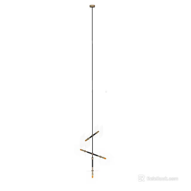 Elegant Minimalist Chandelier With Vertical Suspension Rod And Crossed Light Arms 3d model 