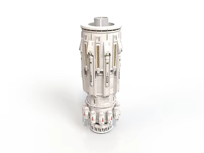 White Cylindrical Mechanical Structure With Multiple Layers And Pipes Interfaces 3d model
