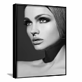 Black And White Female Portrait Painting With Detailed Facial Features And Wall Art Decor