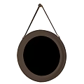 Round Hanging Mirror With Dark Frame Reflecting Living Room Sofa And Coffee Table 3d model