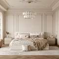 Elegant Modern Bedroom Interior With Upholstered Headboard Nightstands Chandelier And Wainscoting Walls