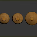 Three Orange Terracotta Vases With Various Shapes On Dark Background And Reflections