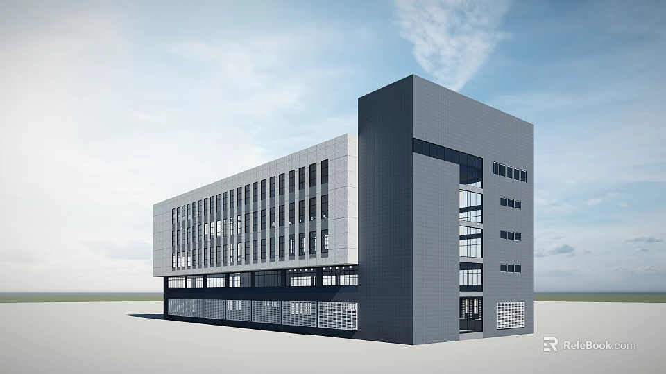 Modern Industrial Factory Building With Sleek Design Large Windows And Multi Storey Metal Exterior 3d model 