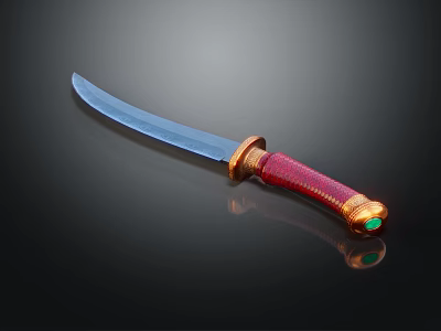 Ornate Weapon With Blue Blade Red Handle Gold Accents And Green Gemstone 3d model