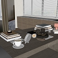 Modern Table Ornaments Books Coffee Pastry Candle 3d model