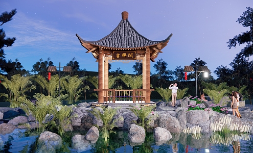 Chinese Pavilion Landscape Pavilion Four Corner Pavilion Thatched Pavilion Leisure Tea Pavilion Loft Wooden Landscape Pavilion Courtyard Tea Room 3d model