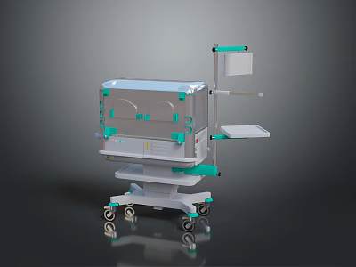 Mobile Medical Equipment Cart With Metal Frame Green Accents And Tray Shelf 3d model