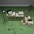 Vintage Movie Theme Decorative Ornament Set with Projector Film Reels Clapperboard and Wooden Crate