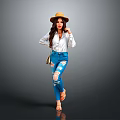 Stylish Daily Life Essentials With Straw Hat White Shirt Blue Ripped Jeans And Small Bag
