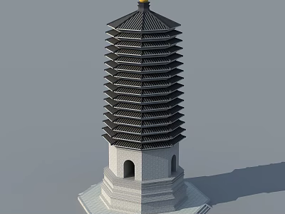 Ancient Architecture Pagoda With Multiple Black Roof Layers White Square Base And Golden Top 3d model