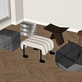 Modern Stools With Various Designs And Materials Including Metal Legs And Geometric Shape 3d model