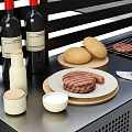 Modern Black Grill Stove With Grilled Sausages Buns Condiment Bottles And Grill Doors
