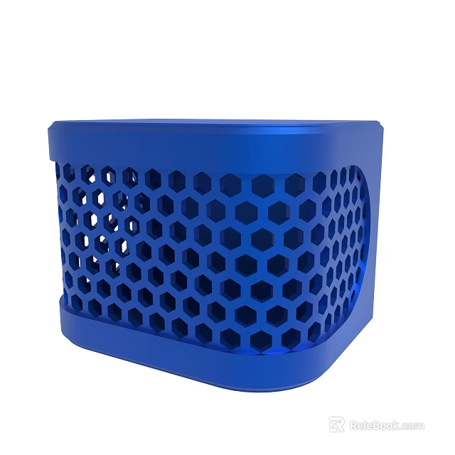Blue Square Object Featuring Hexagonal Holes And Modern Perforated Design 3d model 