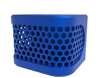 Blue Square Object Featuring Hexagonal Holes And Modern Perforated Design 3d model